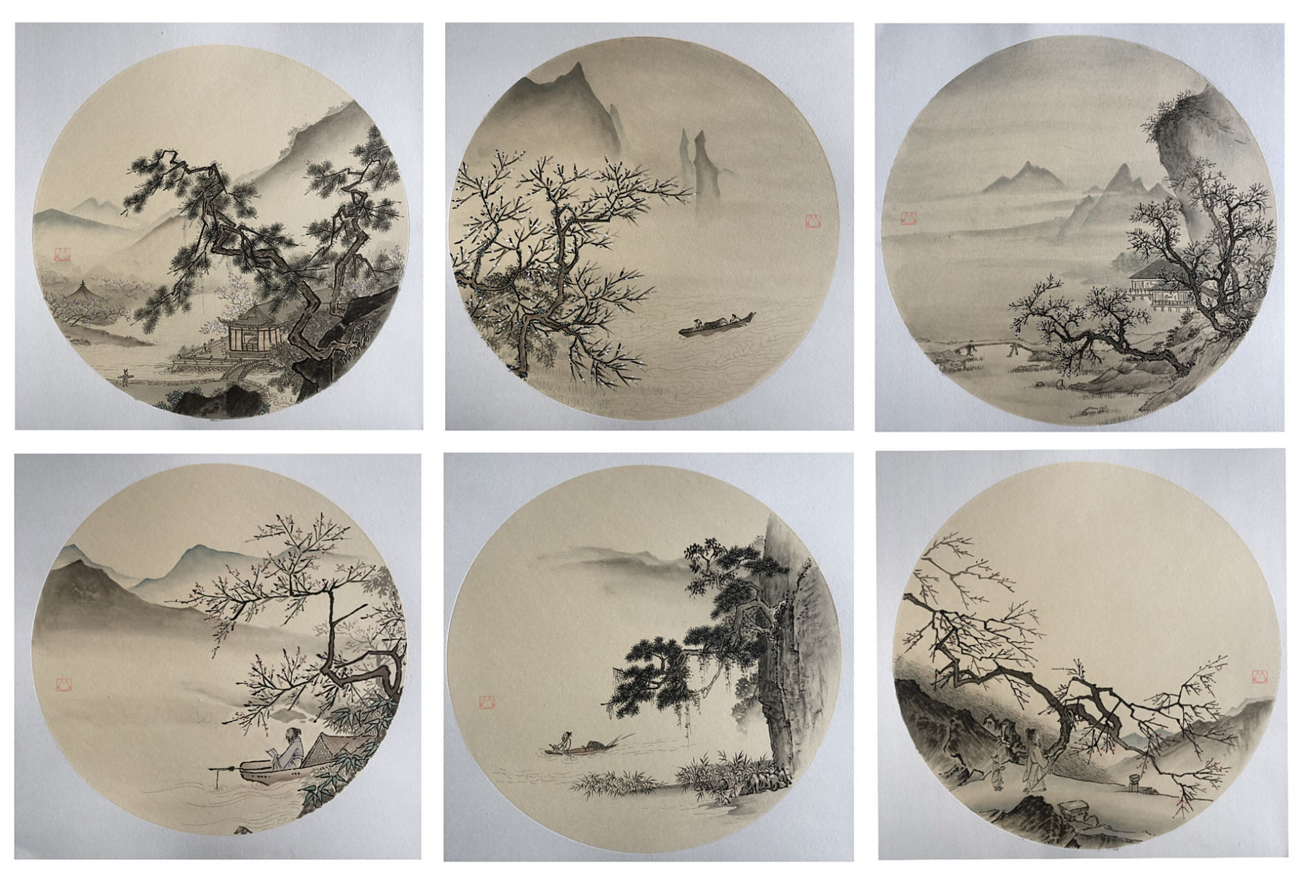 宋画—山水小品六幅 宋代小品山水画幅虽小,却能小中见大.