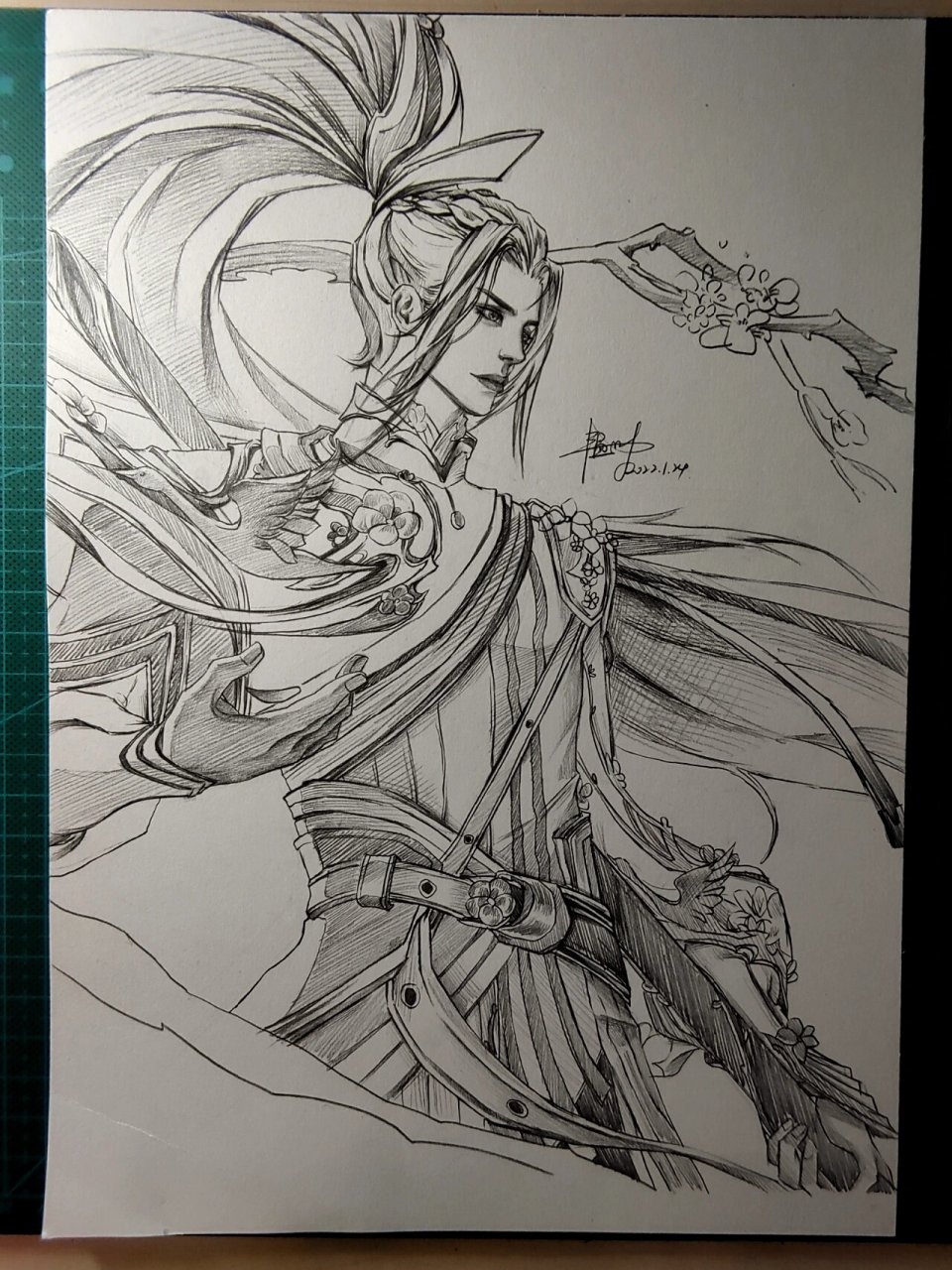 韩信_傲雪梅枪 绘画过程 男英雄不好画,这幅存在很大的问题