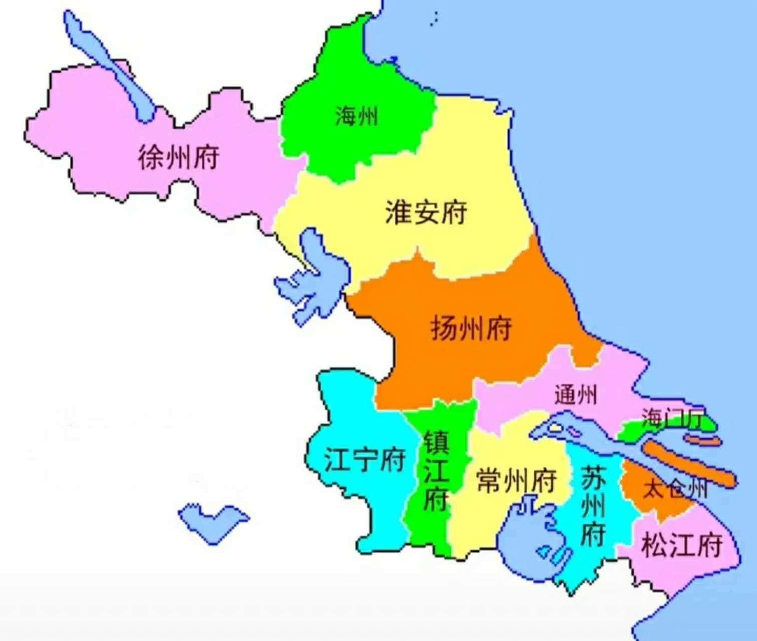 清代的江苏省地图 包括今天的上海市,基本具备了现代苏沪的雏形