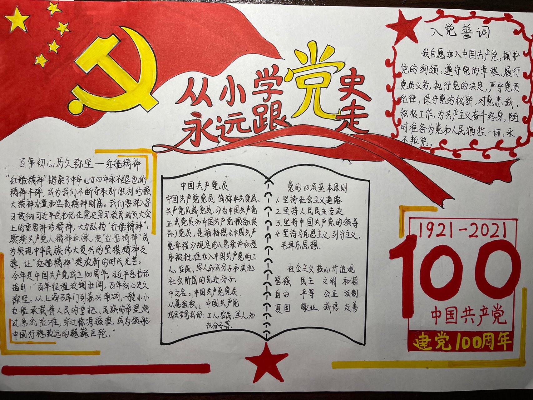 百年建党 从小学党史 永远跟党走 手抄报 和你一起爱党