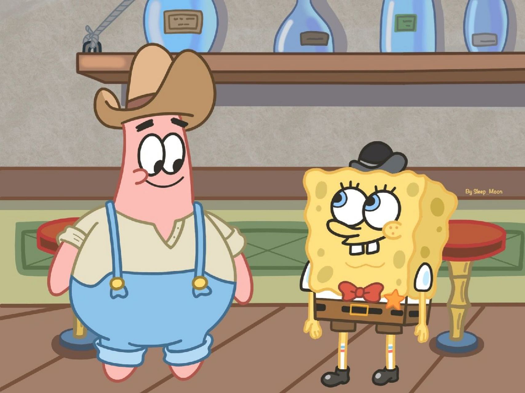 情头‖派大星海绵宝宝 我是一个牛仔~ 来酒吧只点牛奶