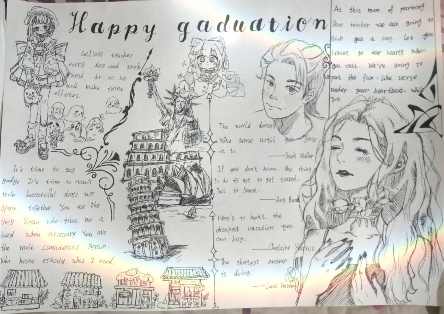 英语手抄报-毕业主题  本人英语比较偏科,但这并不影响画画,应该是