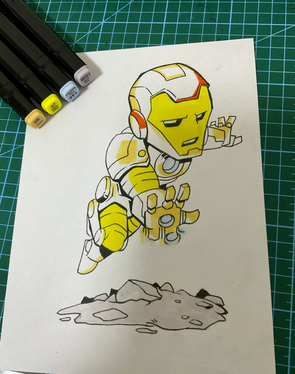 钢铁侠 马克笔儿童画动漫教程 线稿77色号 q版钢铁侠教程 马克笔