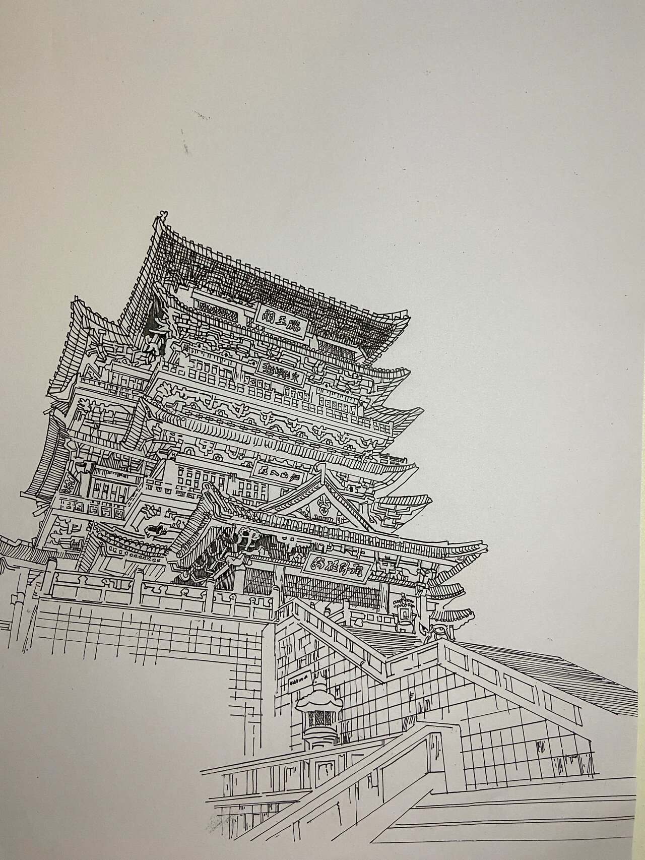 江西滕王阁建筑速写     有完整步骤