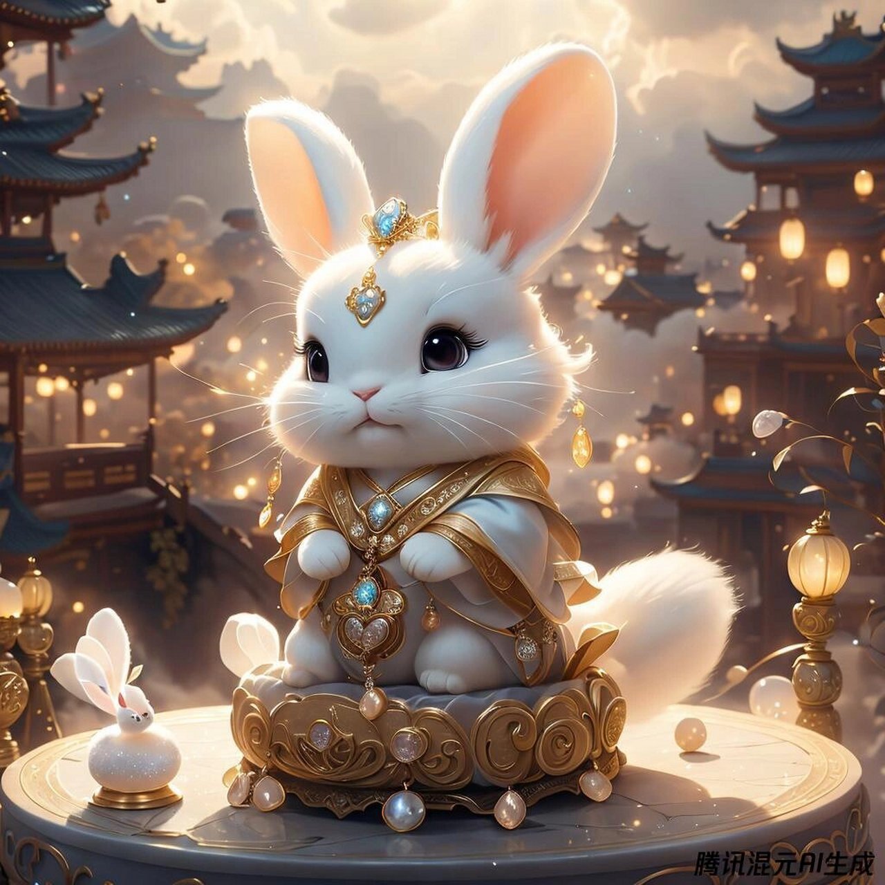 属兔宝宝的新年招财头像,财运滚滚,富贵融化 珠光宝气的玉兔宝宝,腰缠
