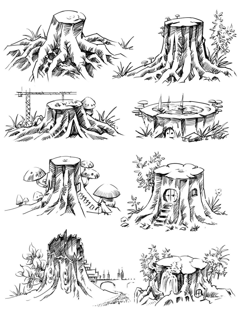 速写木桩的各种画法,简单实用又好玩 建筑风景配景篇,画几个小木桩玩