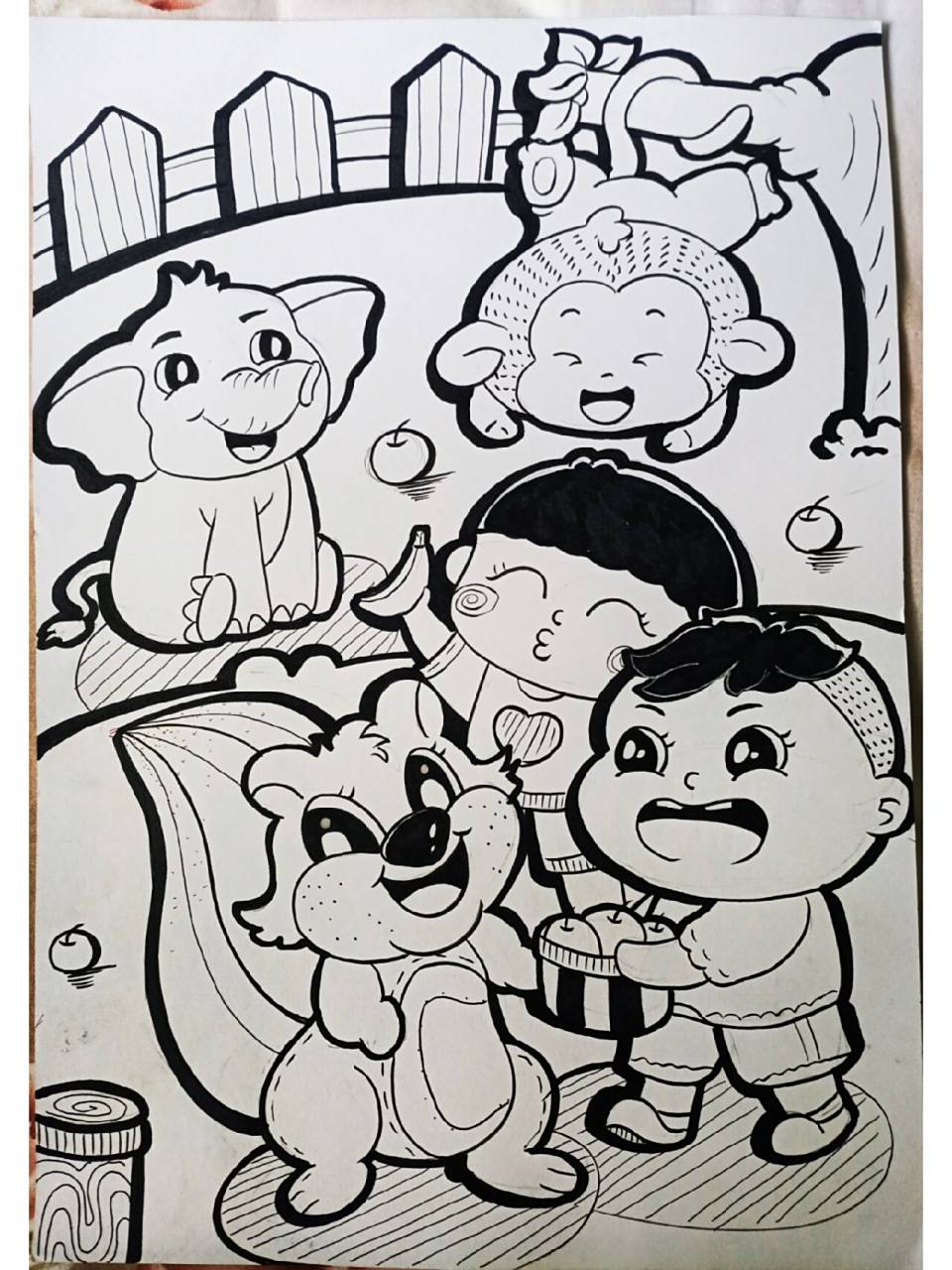 儿童画《我和我的动物朋友们》 这幅主要是考动物主题绘画 人物原创