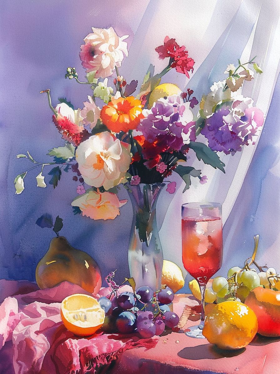 花瓶与花朵:水彩画中的静物美