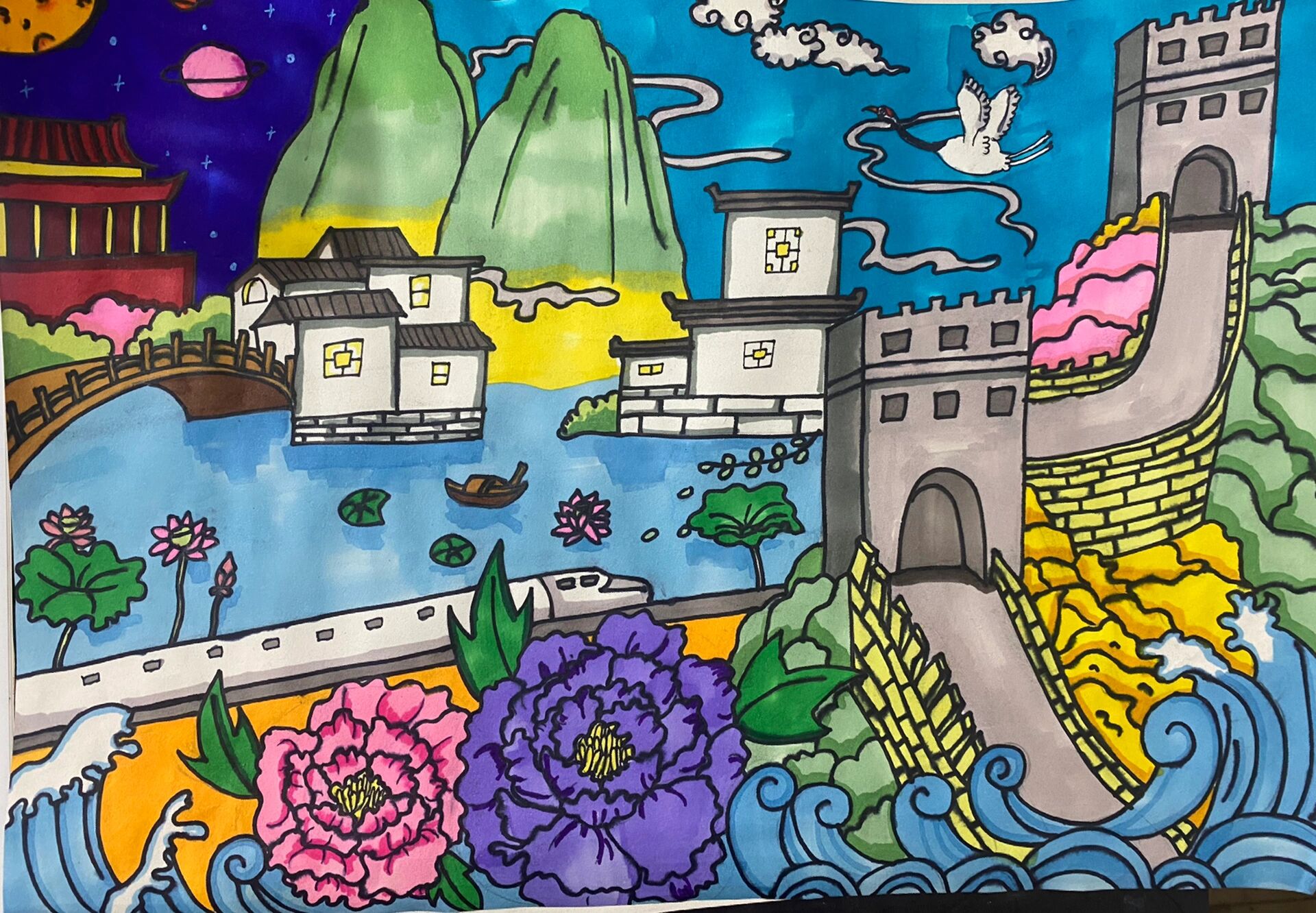 《美丽中国》风景画儿童创意画