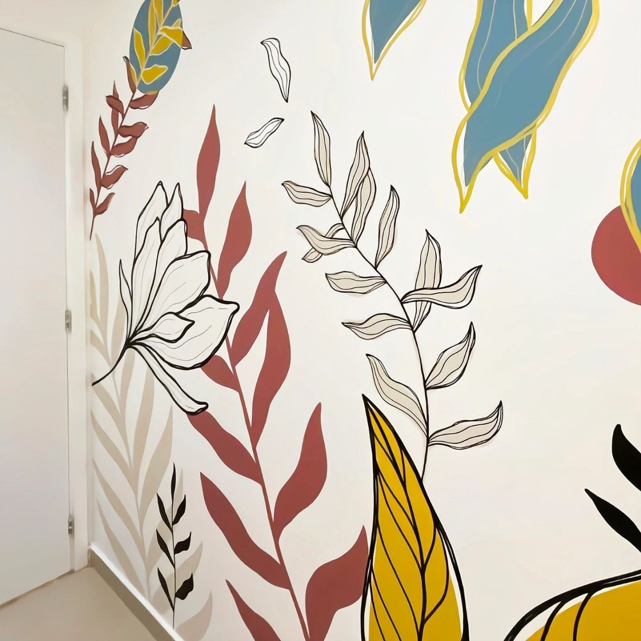 客厅背景墙手绘ins风壁画,简约大气又时尚,华瀚墙绘分享专业,让你的