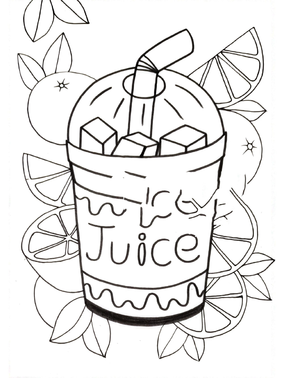 创意线描画96果汁   果汁杯   临摹