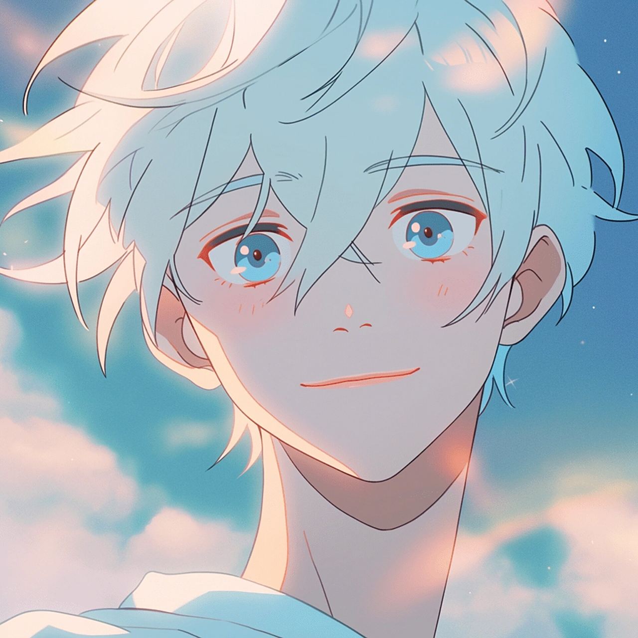 动漫男头白毛阳光少年