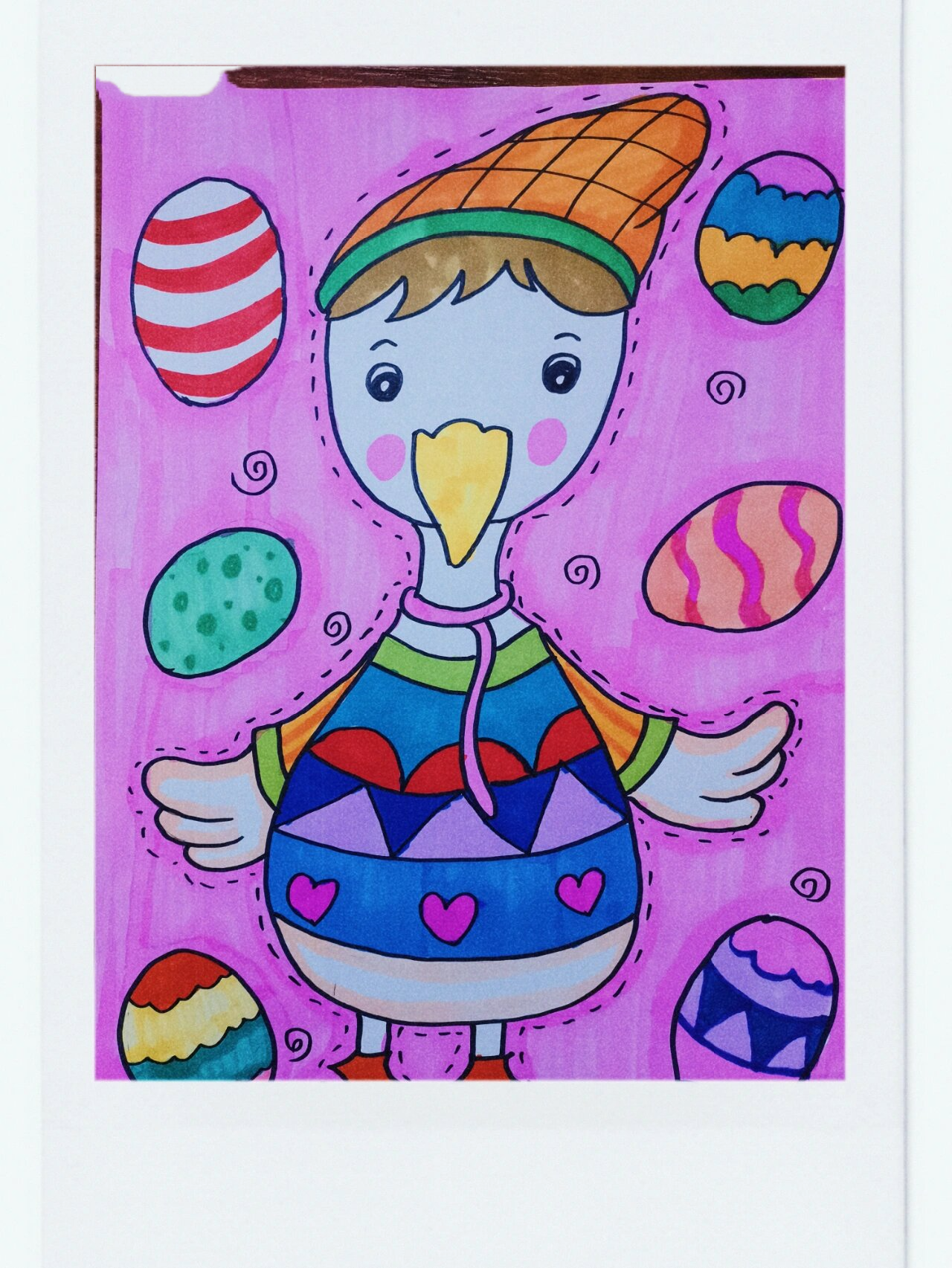 粉色的小鸭子儿童画 主体物很大很大的小鸭子,颜色丰富