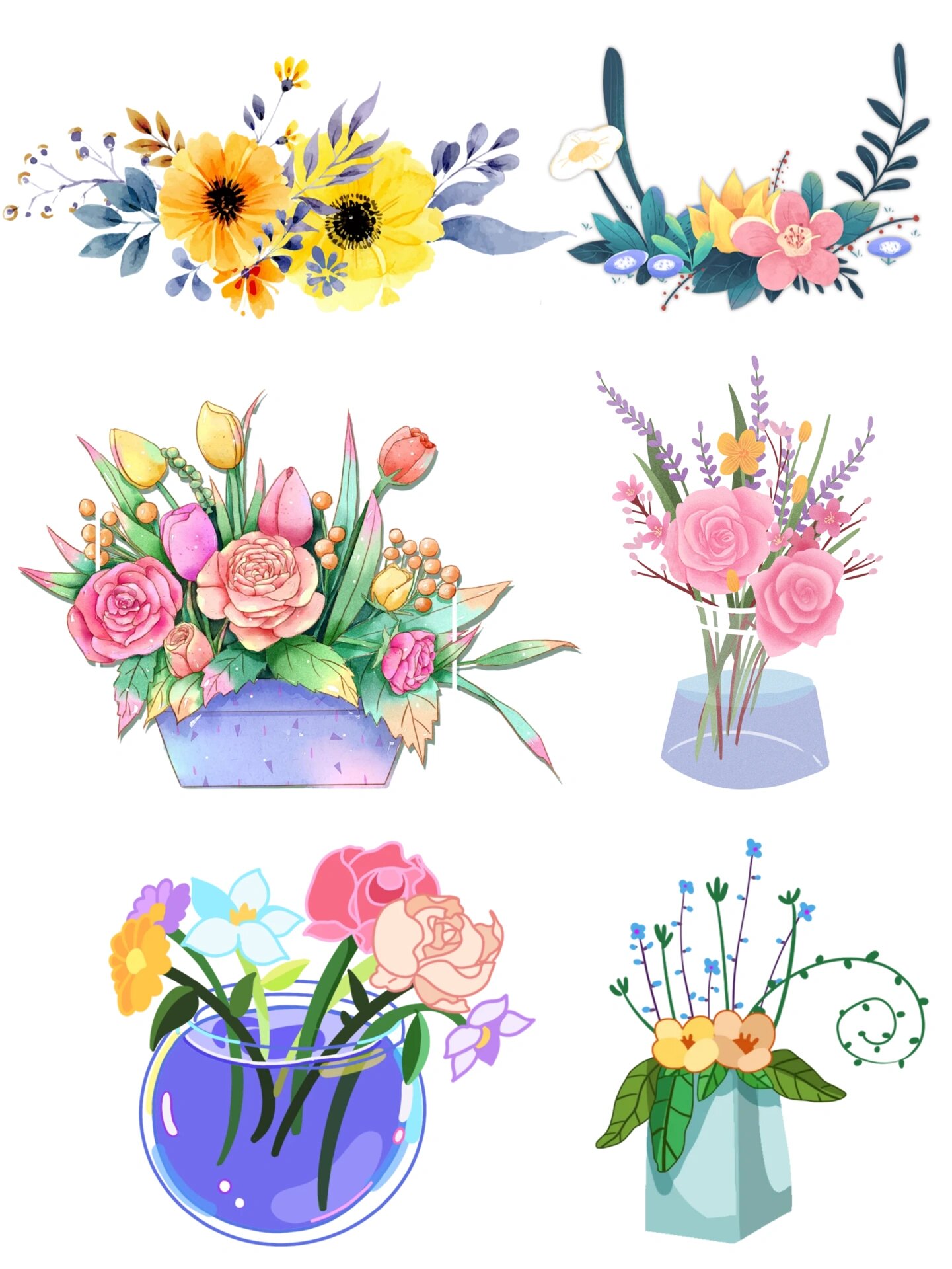 98花草植物素材|卡通花束免抠素材分享 98 今日分享『花草植物』