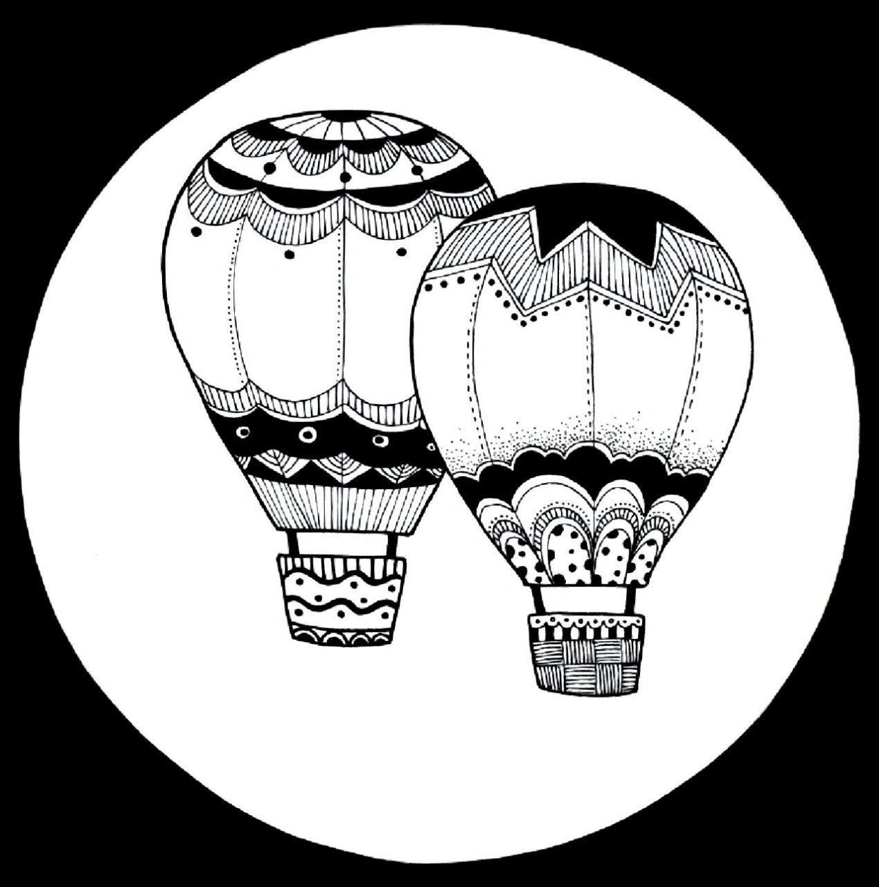 热气球创意线描画图片