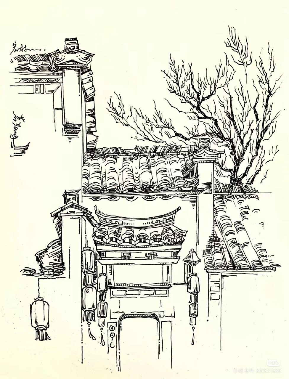 风景速写   临摹的是第一张,第二张我画的,第三张凭自己的想象上的色