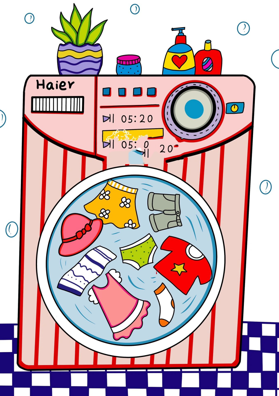 洗衣机发展史绘画图片