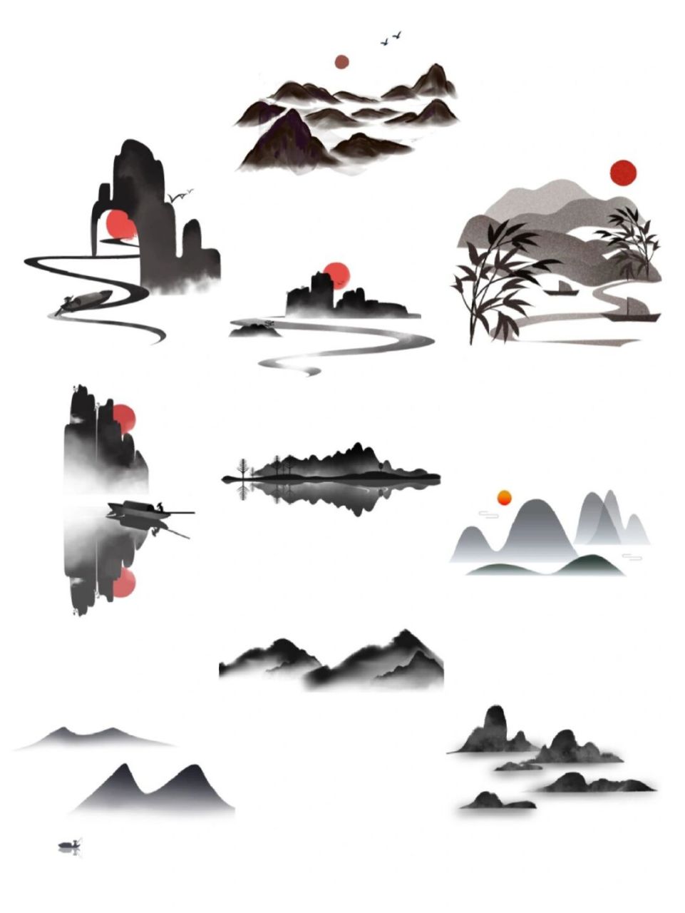 免抠素材丨98中国风水墨山水古风手绘png 今日分享 97中国风