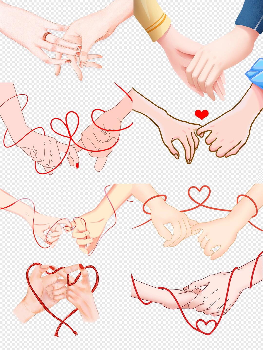 彩色手绘情侣牵手|情人节浪漫唯美免扣插画