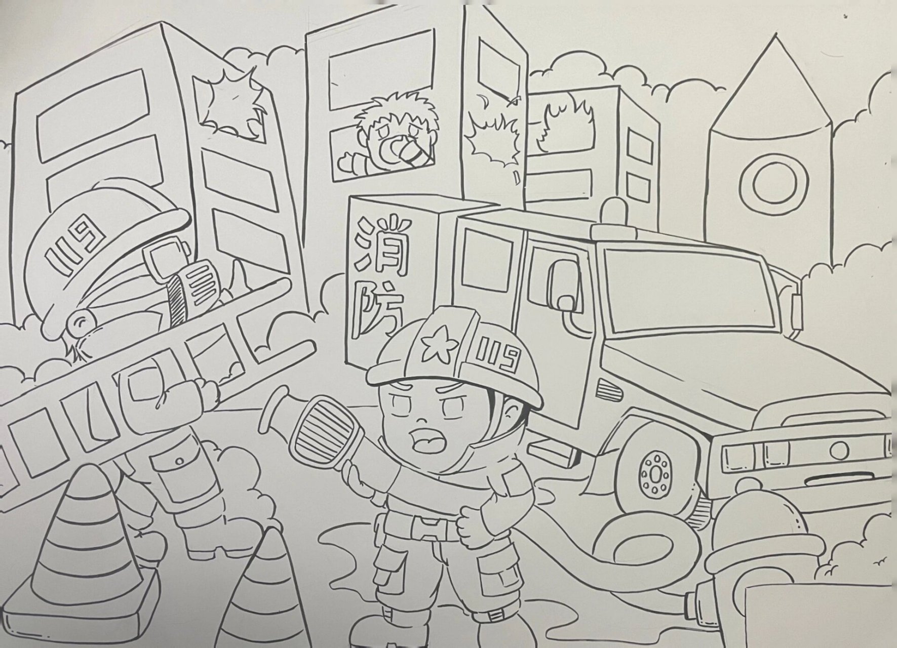 小小消防员主题画