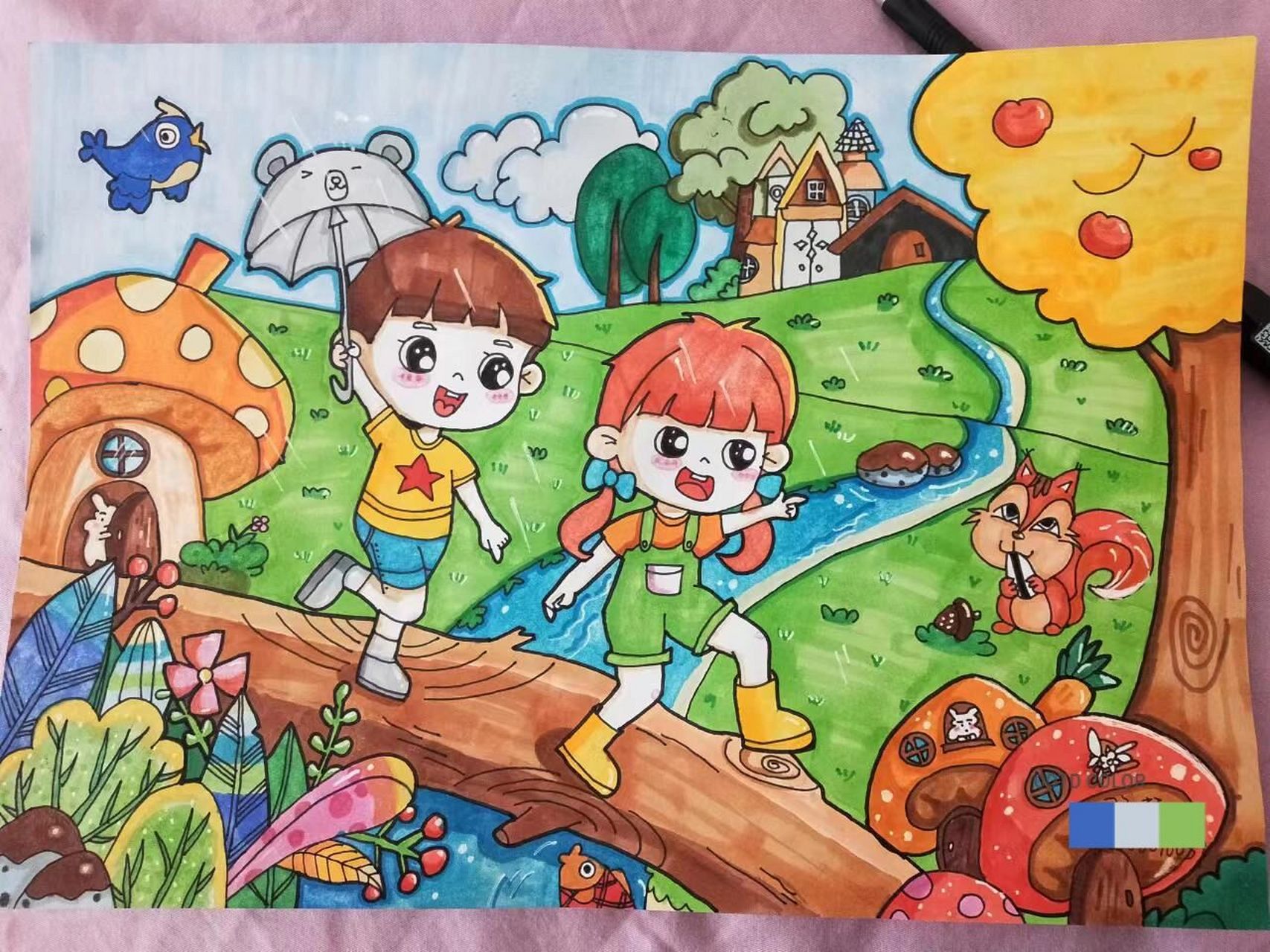 幼儿人物主题简笔画 临摹作品材料:马克笔纸张:a4这是期末作品 小男孩