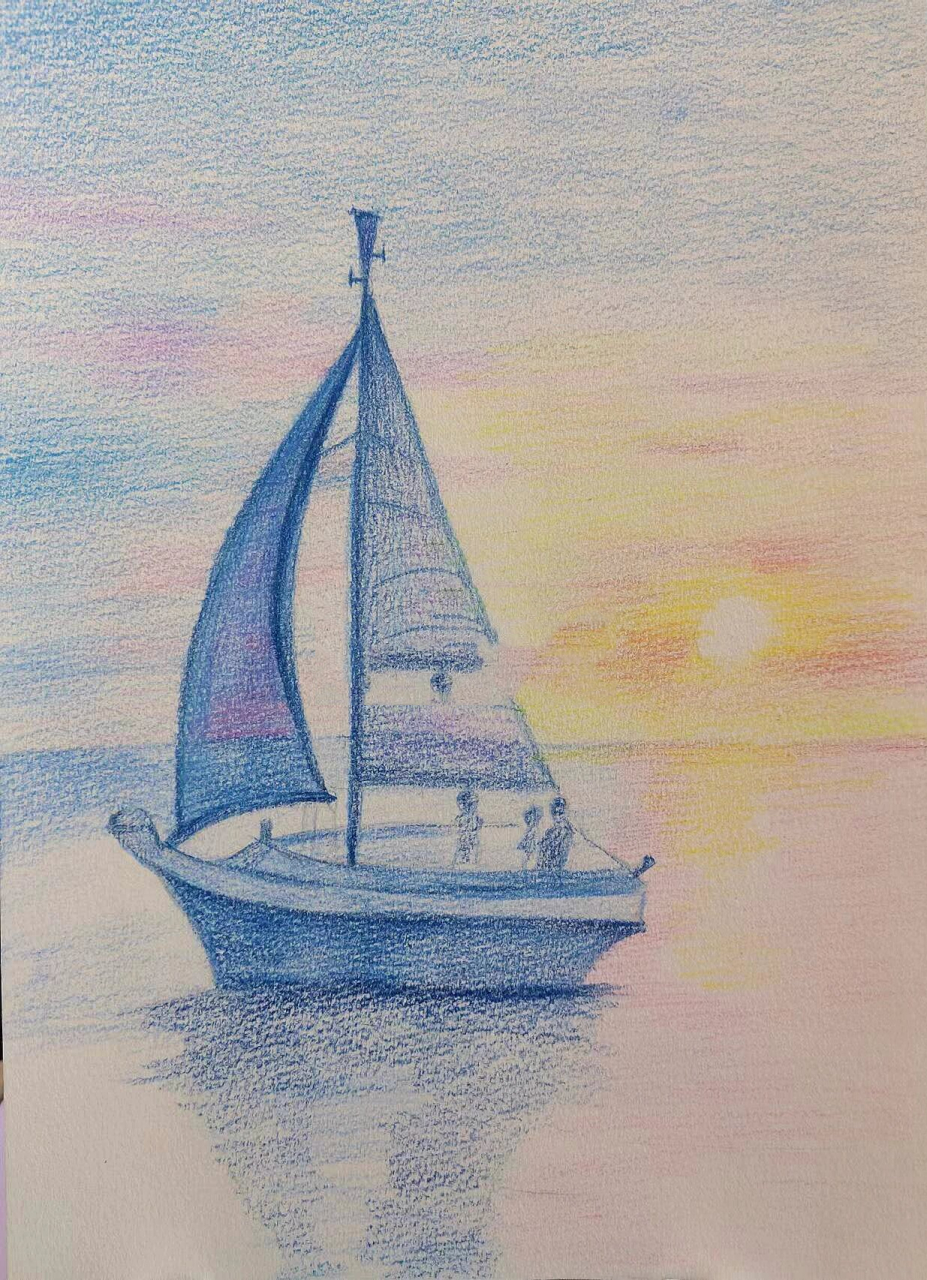 彩铅风景,海平面,彩铅海景 彩铅风景,海平面,彩铅海景