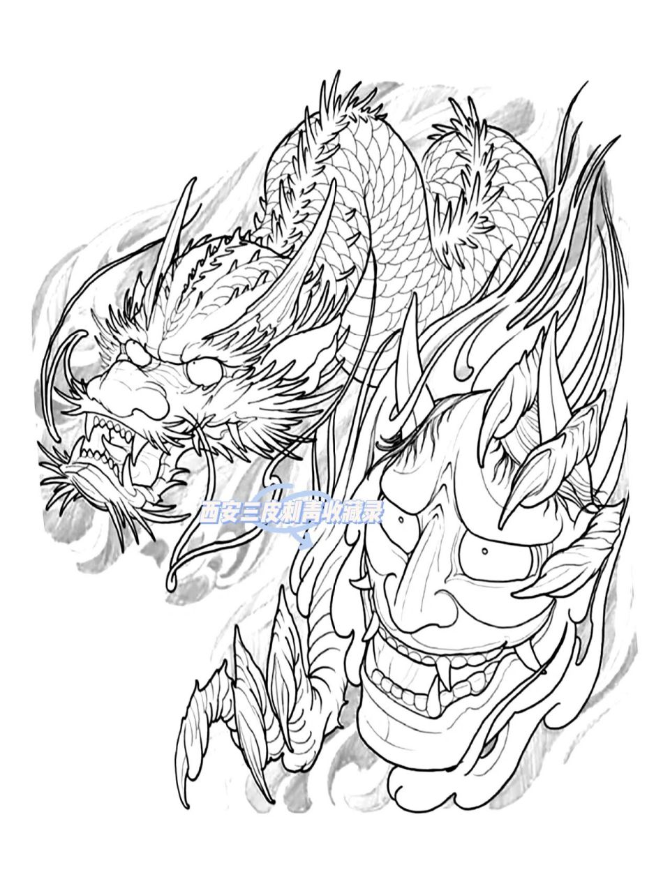 半甲纹身手稿图案线稿收藏录052 传统半甲纹身手稿图案线稿收藏录