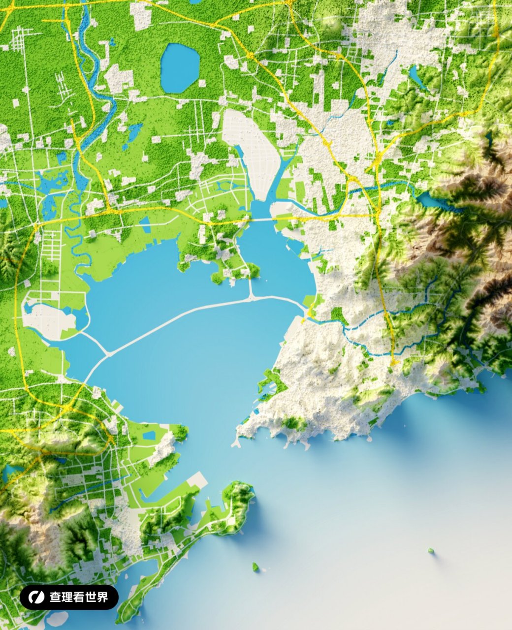 青岛市高清3d地形地图 🔘人口:常住人口1,034.
