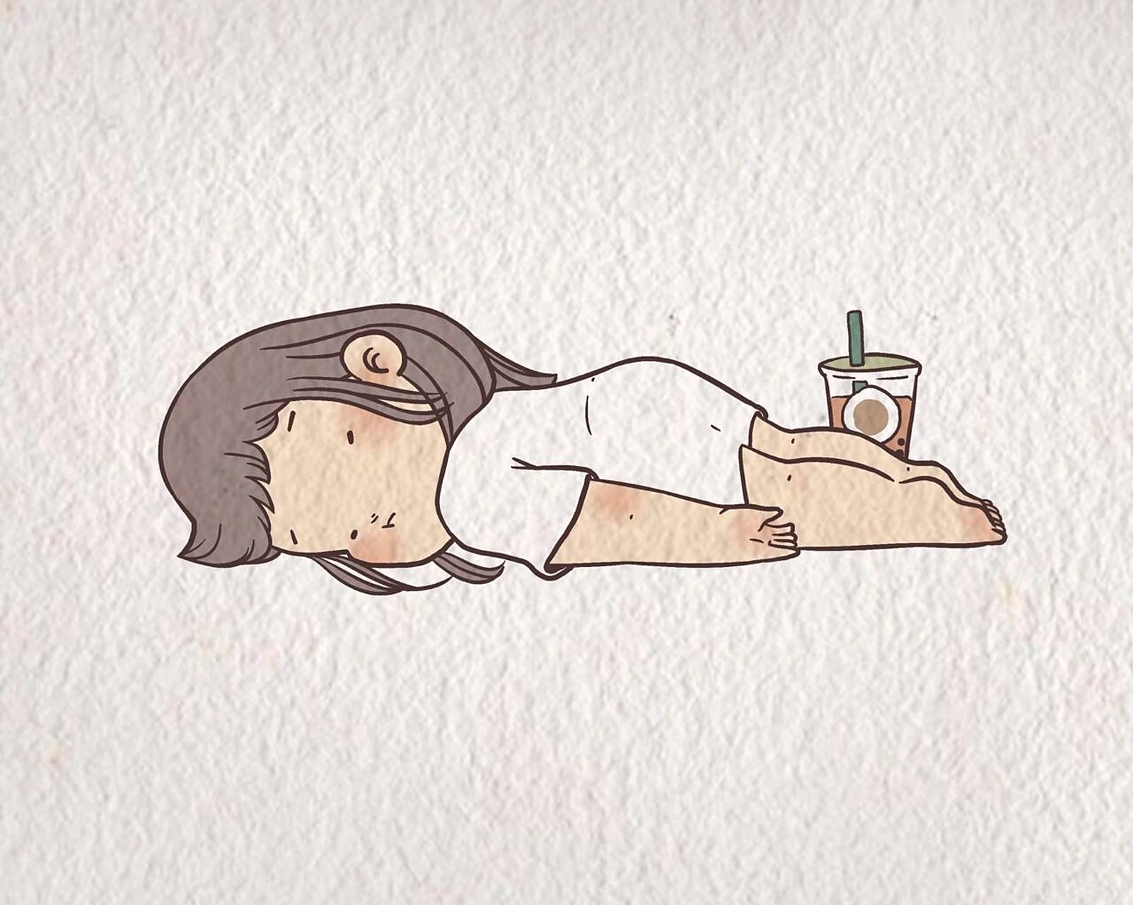 非常想躺平,非常想养老,非常的非常 人物插画躺着的容易画不准,大家