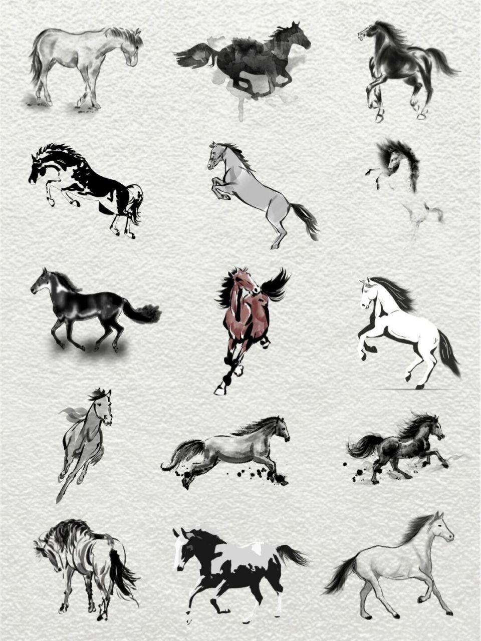 国风水墨骏马奔腾图96免扣png手账素材 07万马奔腾,水墨画能带给