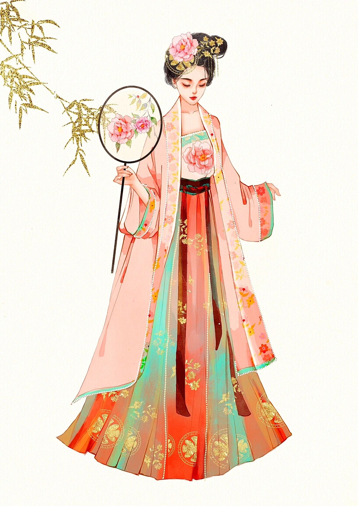 古风水彩板绘速涂练习-贵妃(附线稿