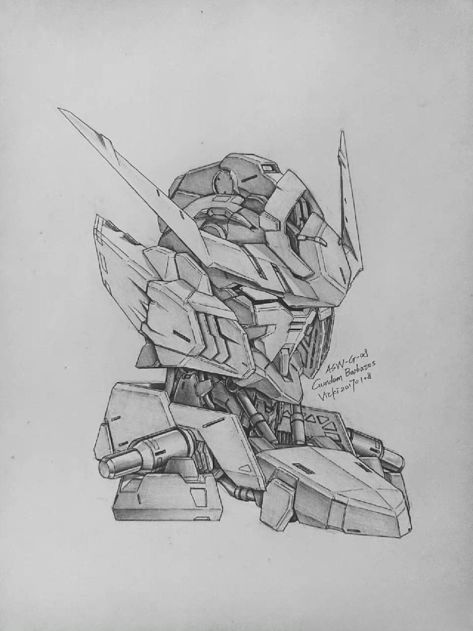 高达头像素描或线稿 转载于微博博主域奇的手绘作品.