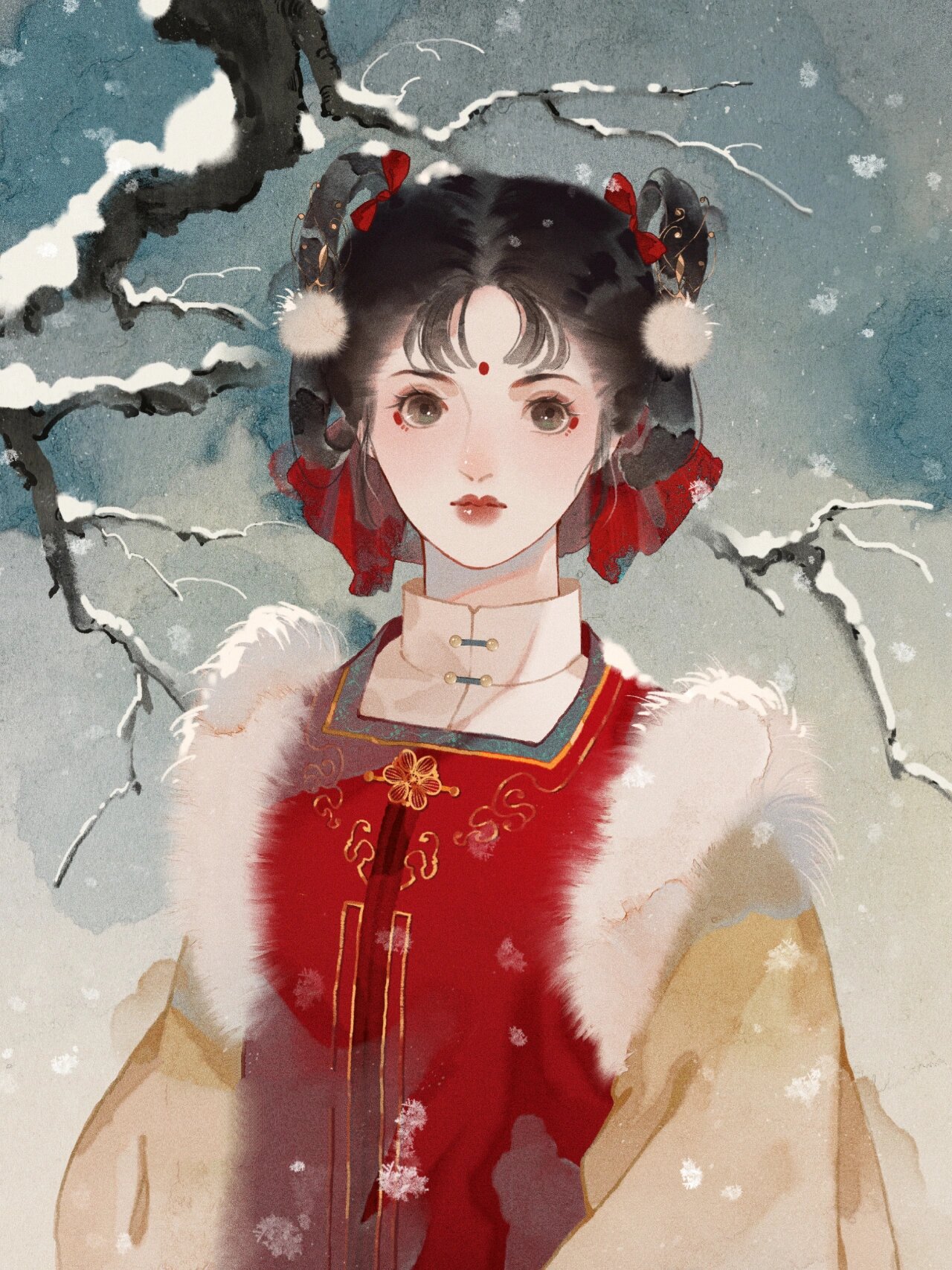 古风插画|雪中少女