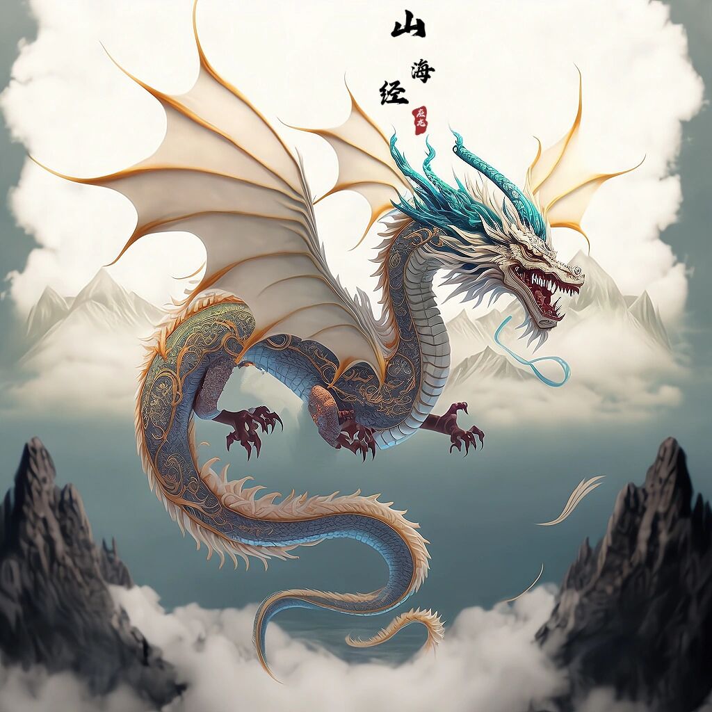 《山海经》神兽之-应龙,是唯一长翅膀的中 《山海经》神兽之-应龙,是