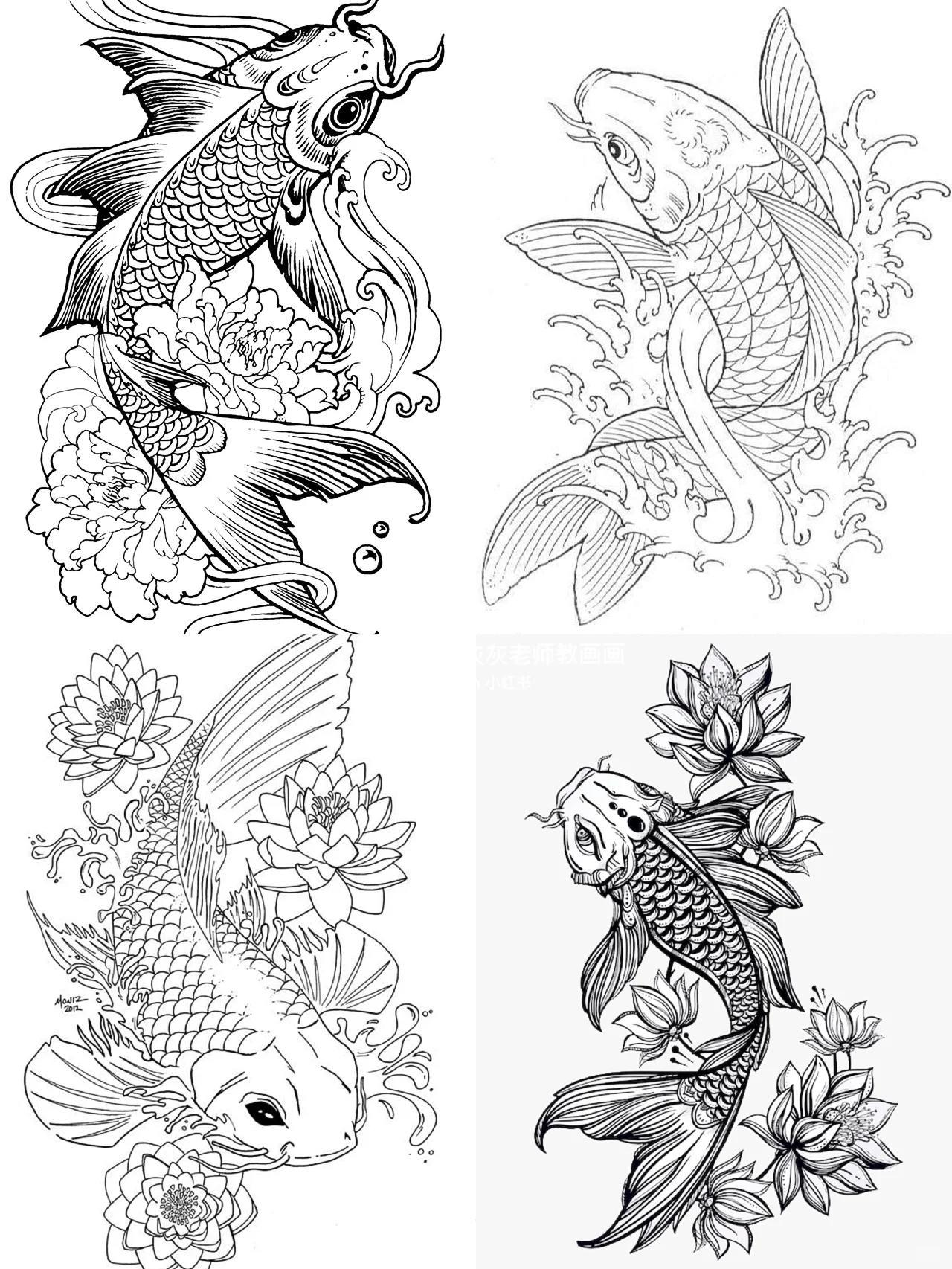 98高清创意线描临摹素材08|鲤鱼95