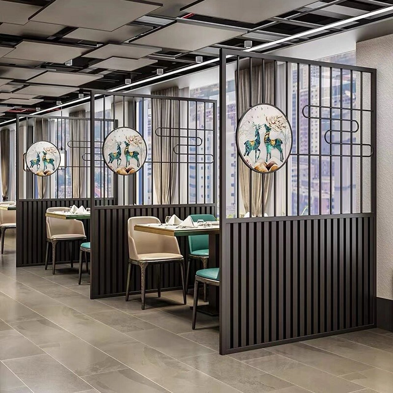现代餐厅火锅店 隔断国潮风 现代餐厅火锅店包厢隔断国潮风屏风饭店