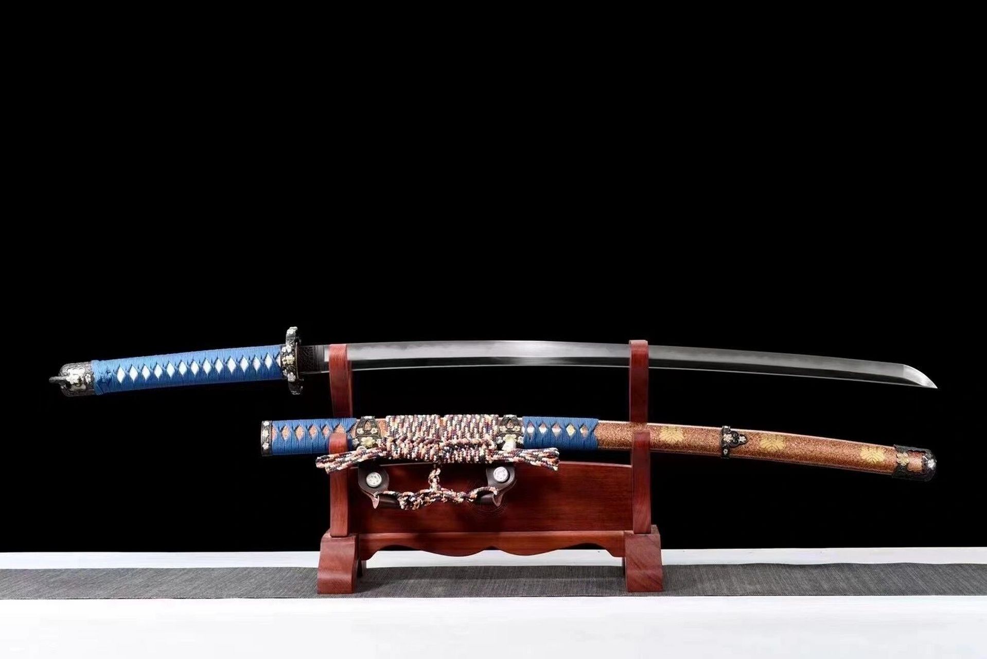 武士刀太刀打刀手工作品高端品质  26寸百炼花纹钢覆土烧刃研磨樱花