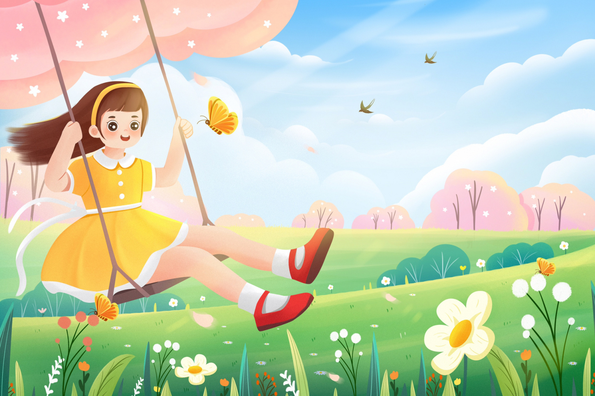 春季素材又更新了…… 春游踏青捕蝶,摘花,荡秋千,看燕子飞…… 看这