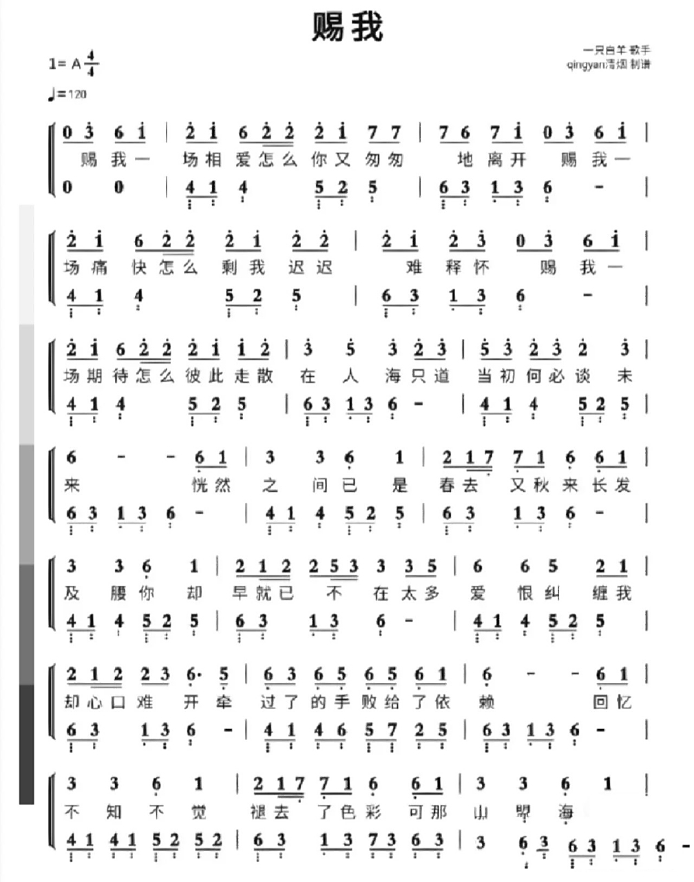 《赐我》简谱 《赐我》简谱