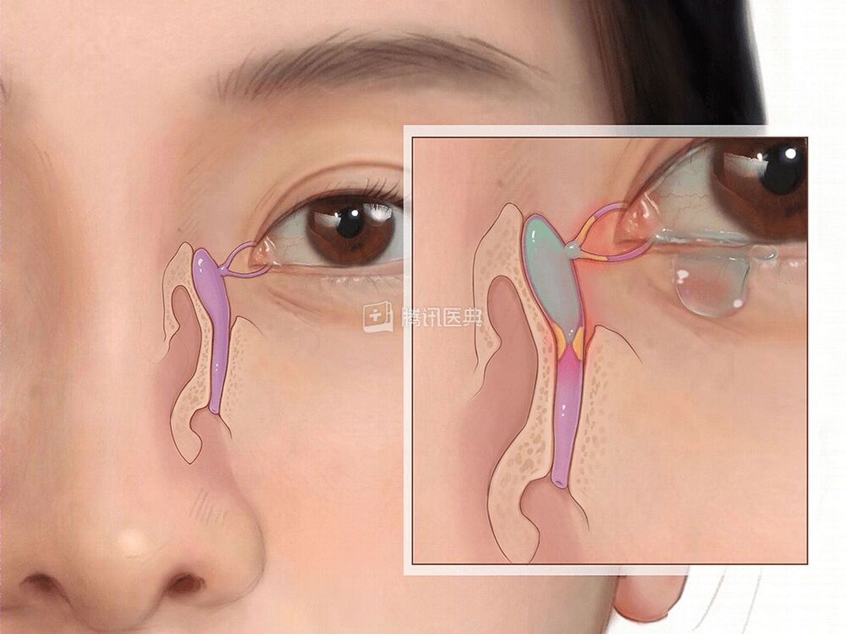 泪道系统从泪小点开始,经过泪小管进入泪总管,再汇合至泪囊,最后进入