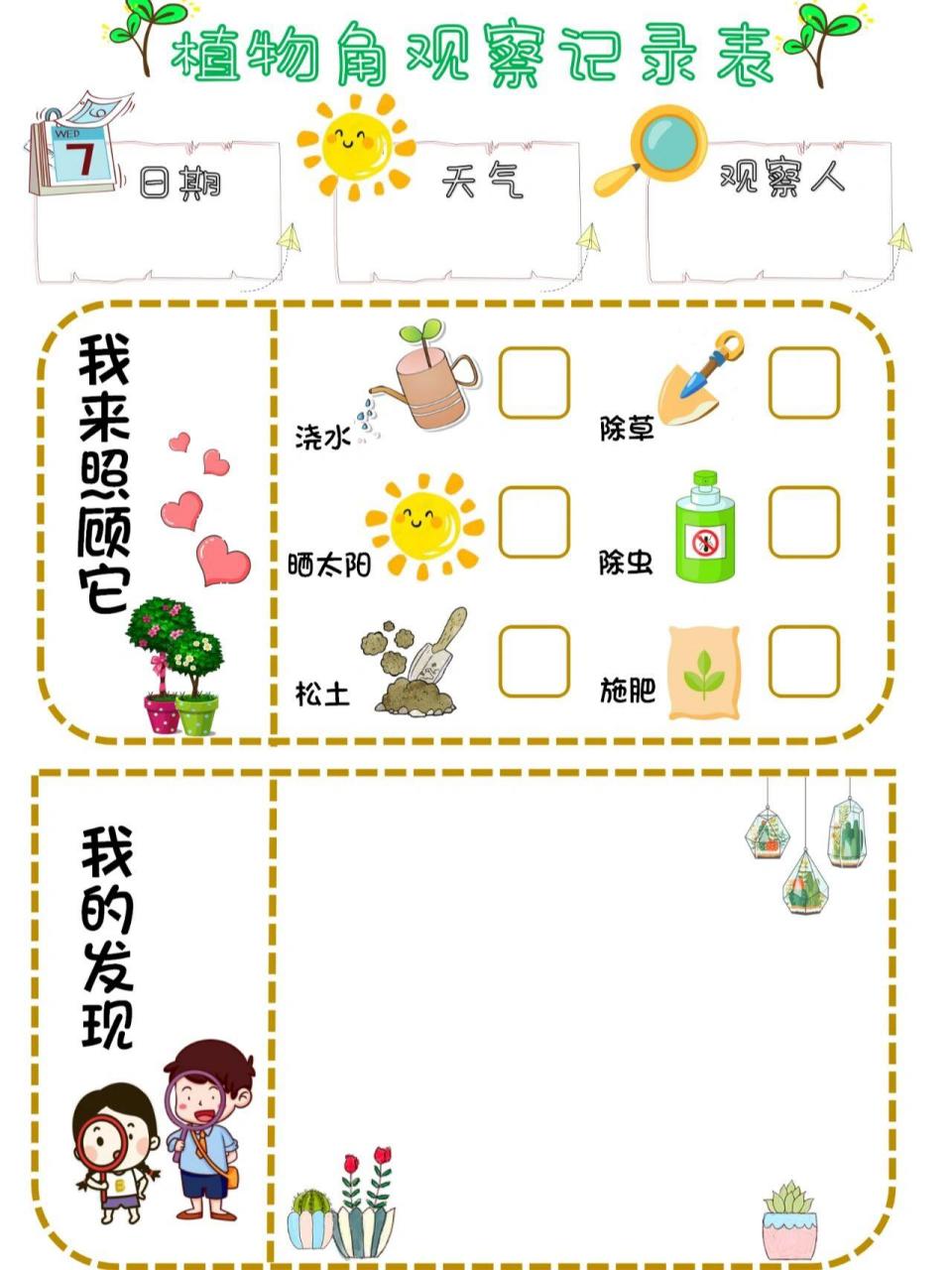 幼儿园|自然角,植物角观察记录表 幼儿园|自然角,植物角观察记录表