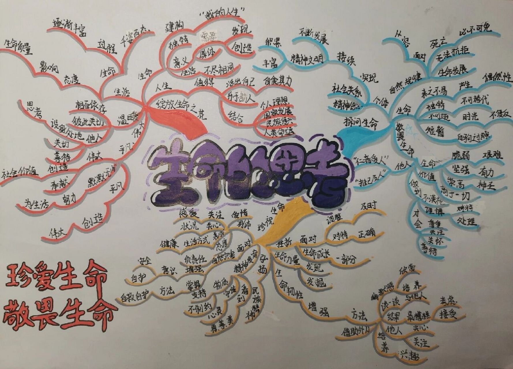 七上政治第四单元思维导图|生命的思考 丙烯笔反光我是真的会谢