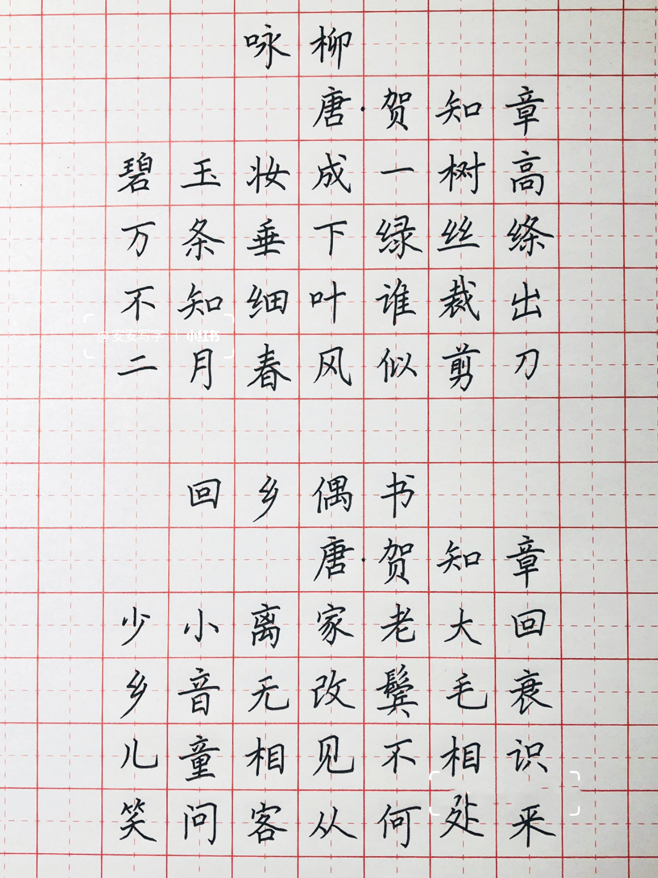 手写丨硬笔书法 古诗二首《咏柳.@秘谈趣说的动态