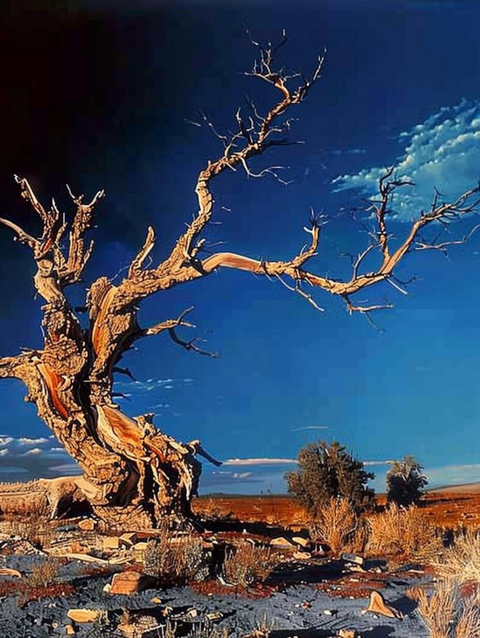 在遥远的荒漠边际,一棵胡杨树孤独地站立,它的存在,如同岁月中的一首