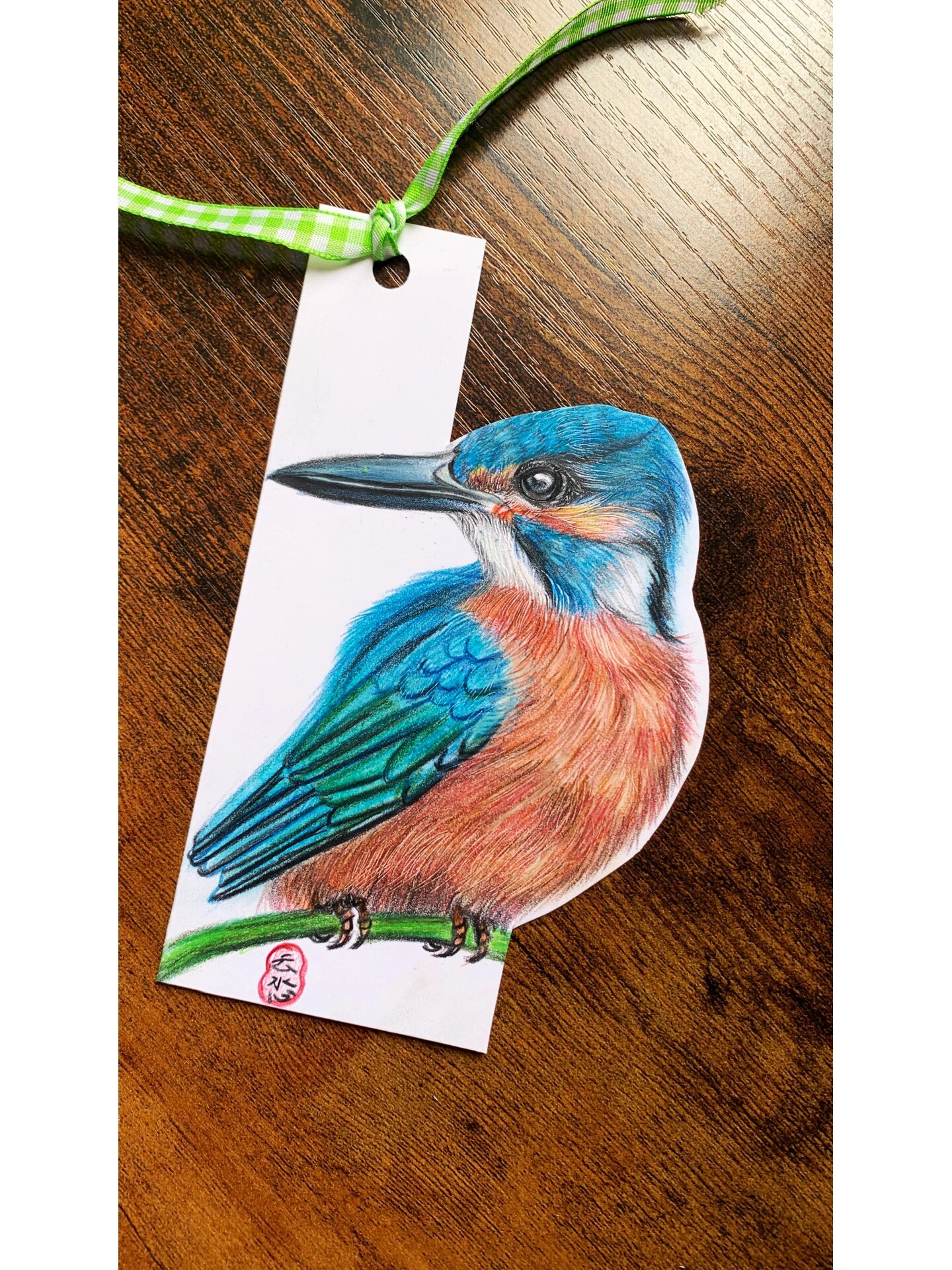 彩铅手绘翠鸟～自制书签🔖