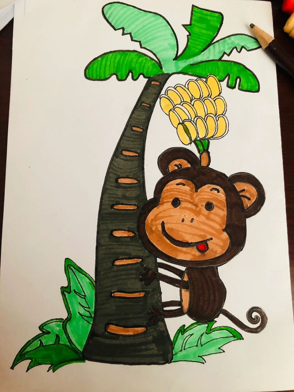 猴子上树儿童画图片