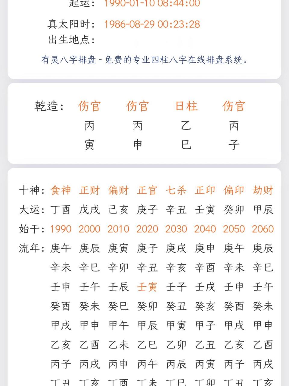 八字排盘免费图片