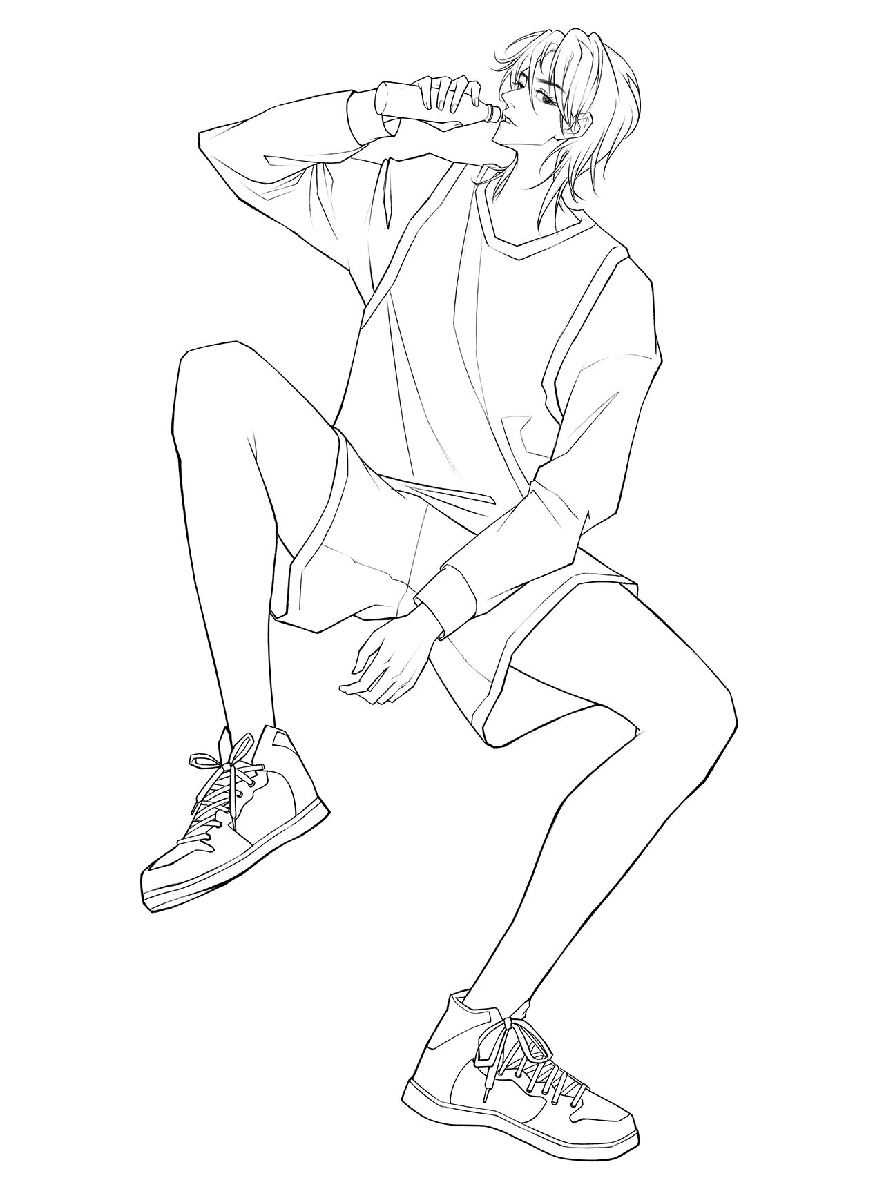 男生坐姿绘画线稿