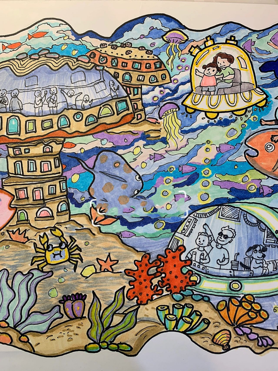 未来科技 海底世界主题绘画 客订 	 a3,白卡纸,马克笔 未来的海底水