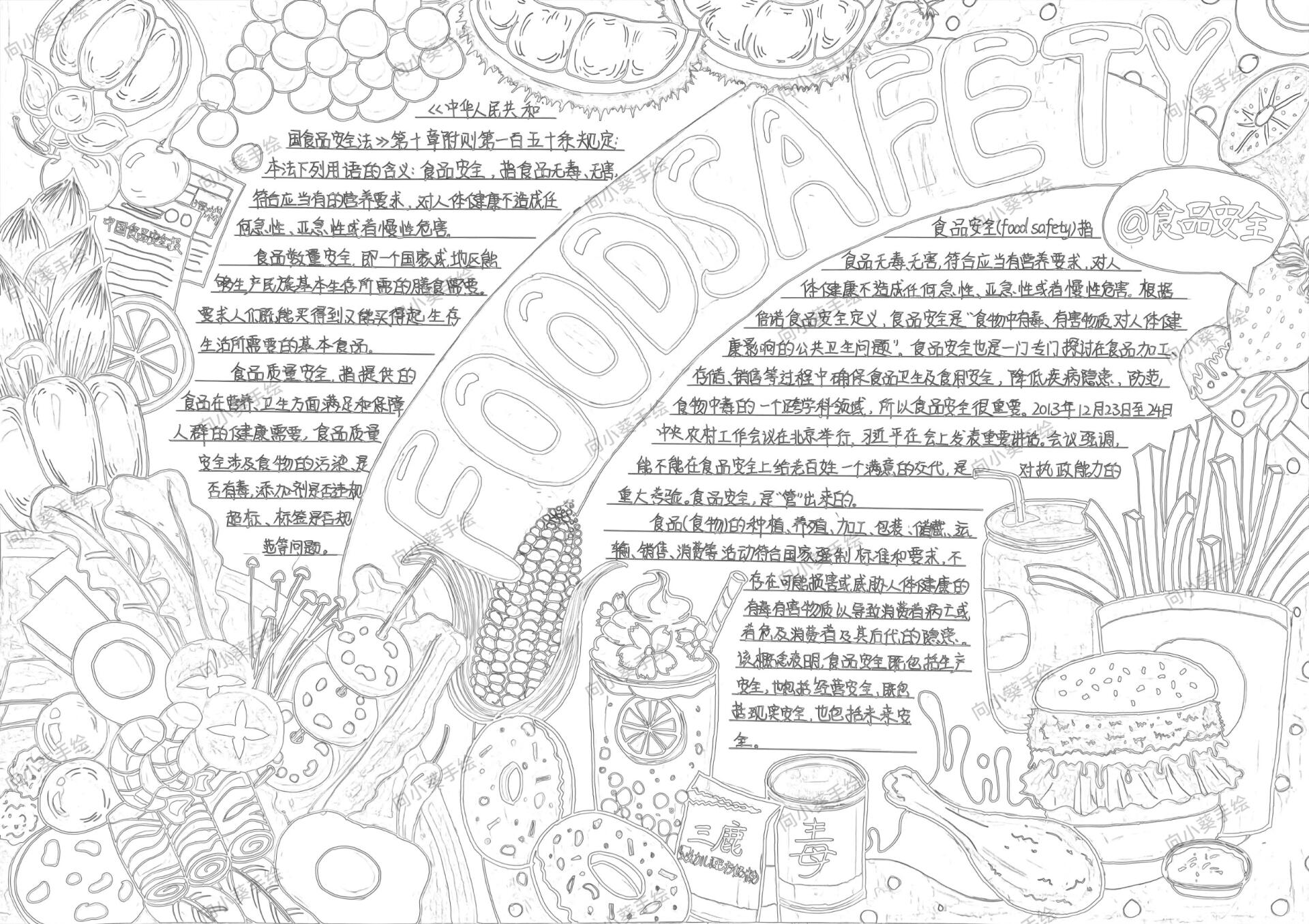 食品安全主题手抄报小报一等奖(含有线稿)